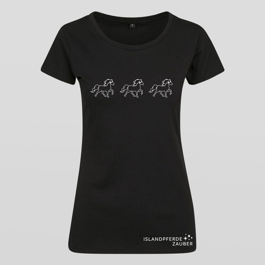 Damen-Shirt 3 Isländer - Slim Fit Rundhalsausschnitt - schwarz
