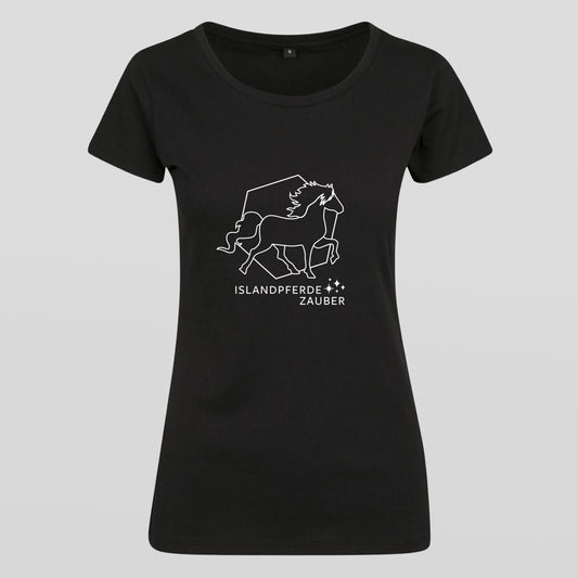 Damen-Shirt Islandpferdezauber - Slim Fit Rundhalsausschnitt - schwarz